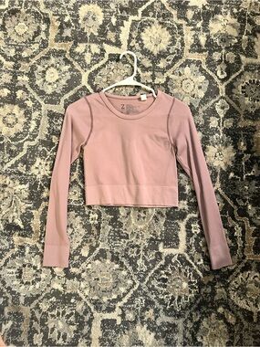 Zella Ribbed Long-Sleeve Cropped Top - Dusty Pink